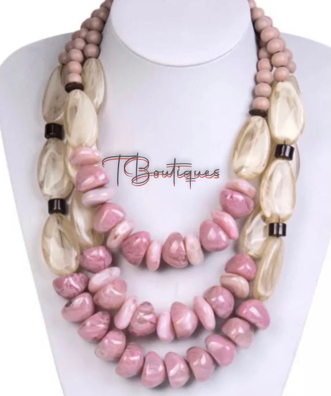 3 strand pink stone necklace