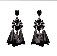 Load image into Gallery viewer, Raffia Stone Tassel Earrings
