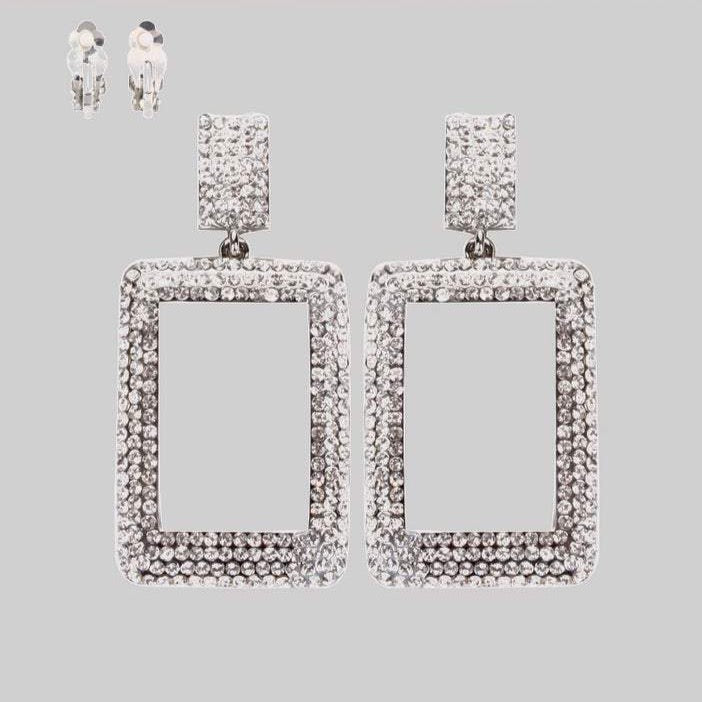 Square Crystal Clip on Earrings