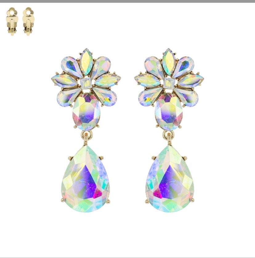 Flower Tear Drop Clip On Earrings