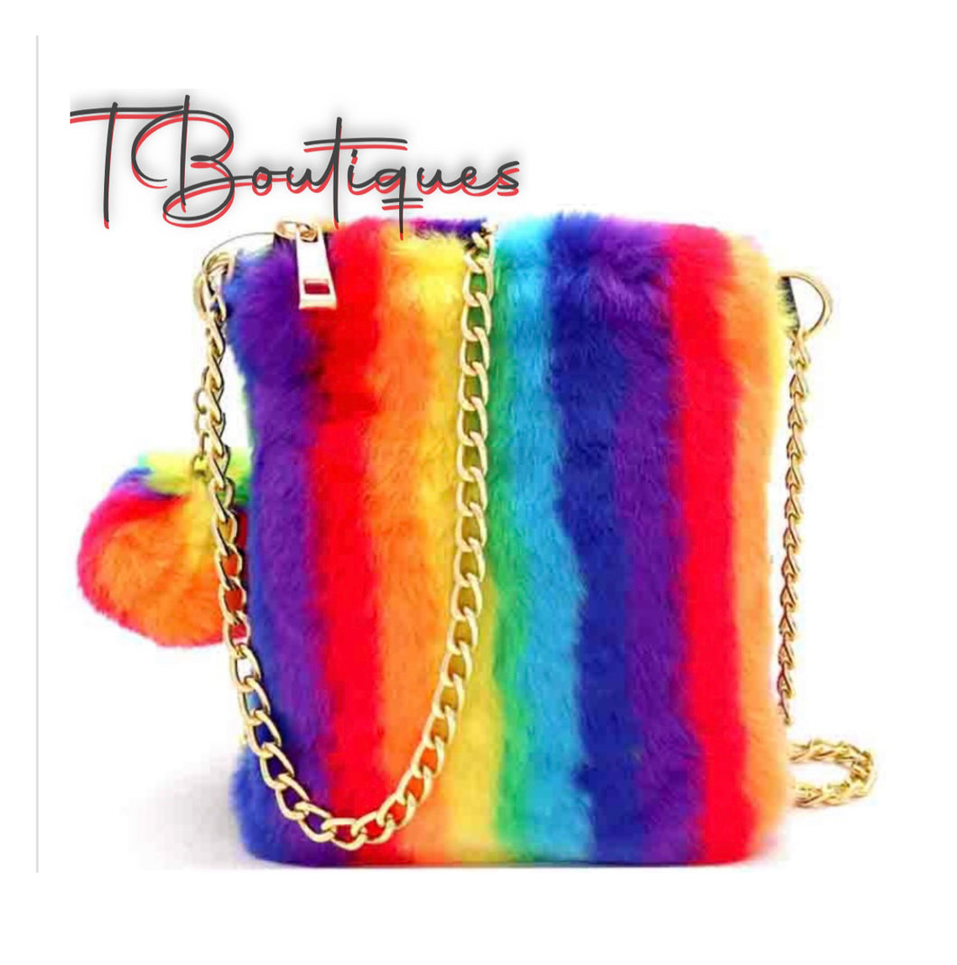 Amanda Rainbow Fuzzy Purse