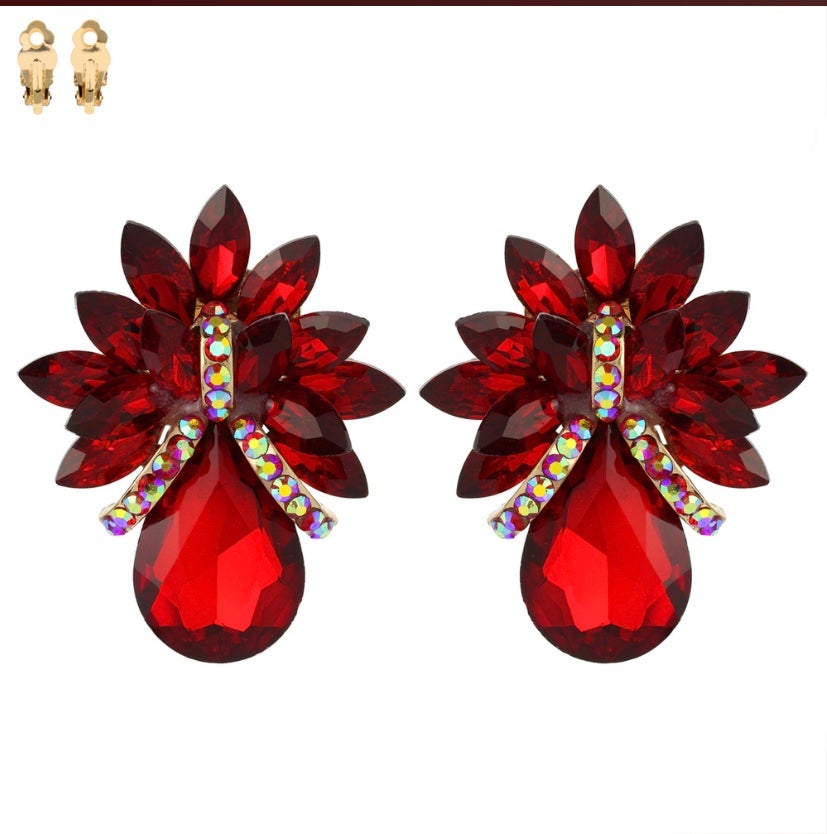 Floral Tear Drop Gemstone Earrings