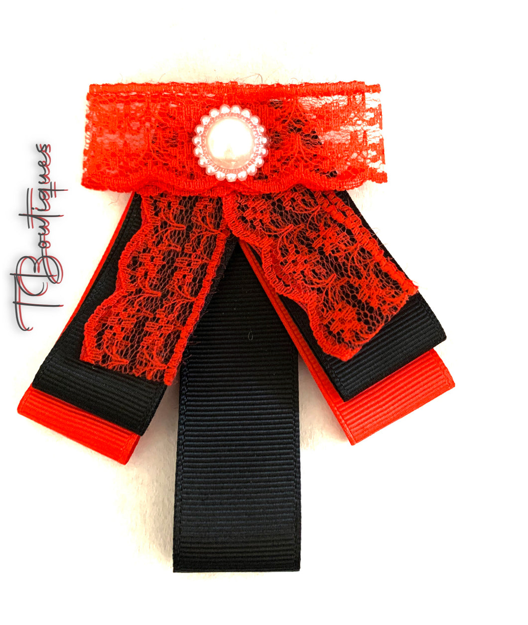Black and Red Lace Short Bowtie Pin