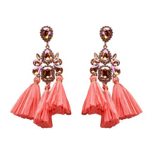 Load image into Gallery viewer, Raffia Stone Tassel Earrings
