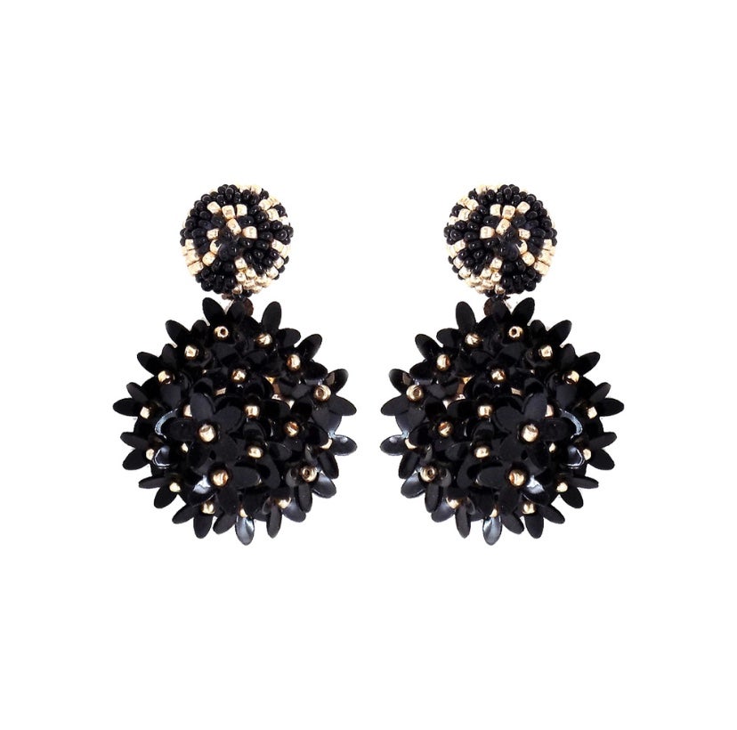 Beaded Flower Ball Earrings