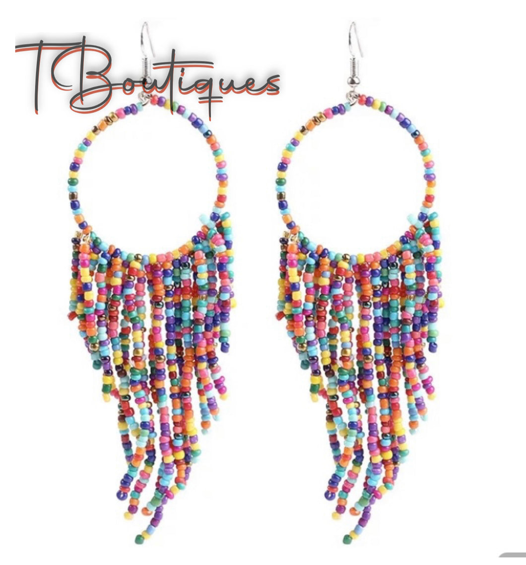 Multi Colored Beaded Tassel Earrings