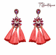 Load image into Gallery viewer, Raffia Stone Tassel Earrings
