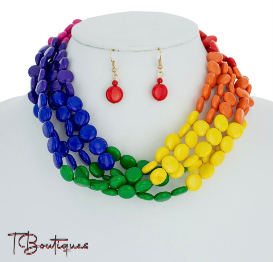 Rainbow Beads Necklace and Earrings Set