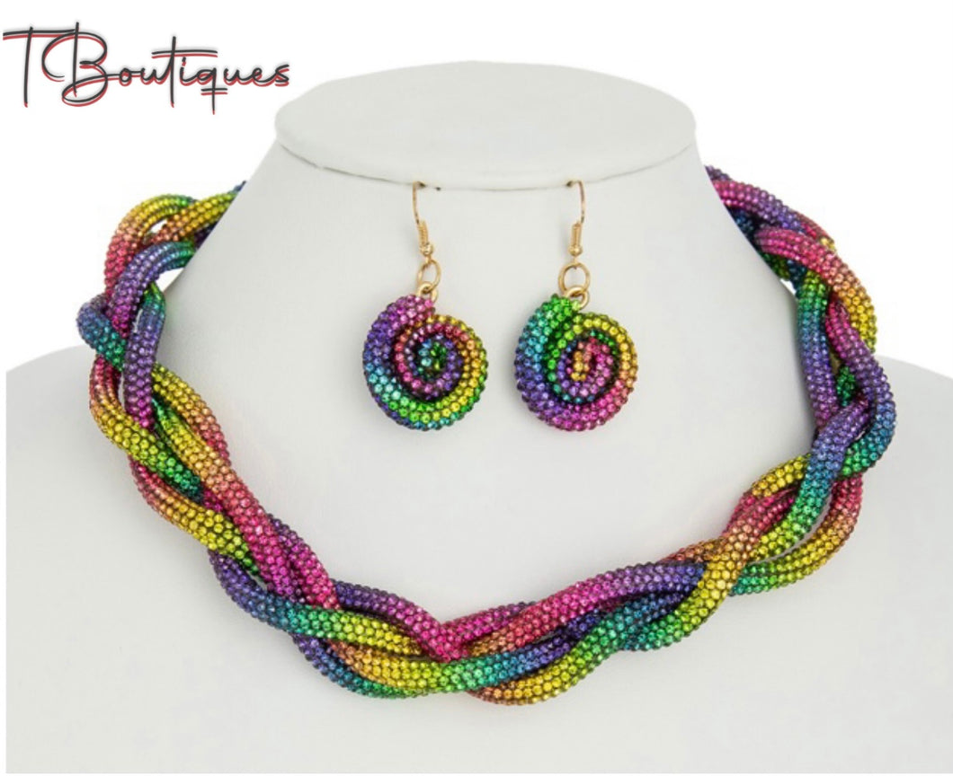 Rainbow Rope Necklace and Earrings Set