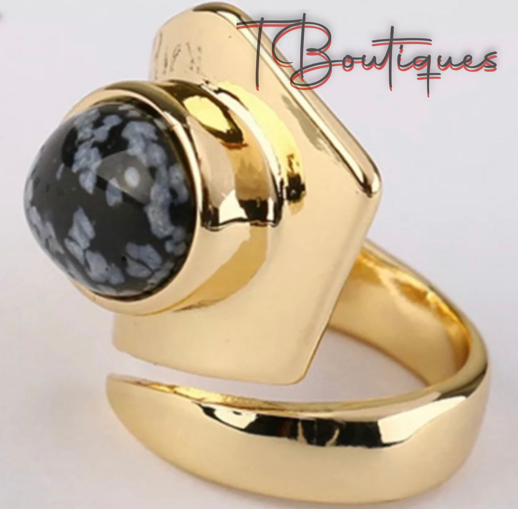 Vintage inspired gold and black adjustable ring